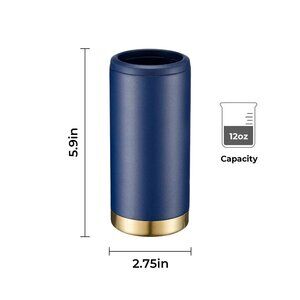 Insulated Stainless Steel Can Holder with Pirate Design, Black and Gold, Double-